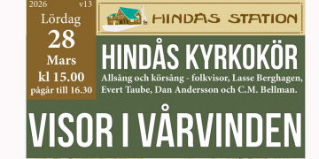 Lördag 28 mars kl. 15.00 Hindås Station. VISOR I VÅRVINDEN, Hindås kyrkokör