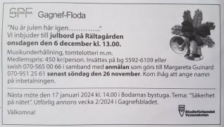 Välkomna till julbord på Rältagården onsdagen den 6 december kl. 13.00.