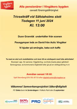 Affisch inbjudan till Trivselträff den 11 juni 13.00