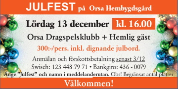 Julfest på Hembygdsgården 13 december 2025