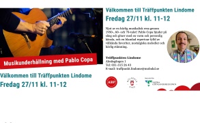 Musikunderhållning med Pablo Copa Träffpunkten Lindome 27 nov kl. 11.