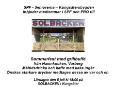 Sommarfest på Solbacken i Kungsäter den 5 juli kl 18.00