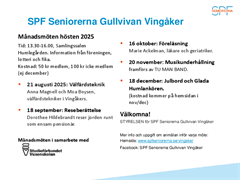 Notera datum för höstens månadsmöten!