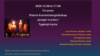 6 december, Julkonsert i Tygelsjö kyrka kl. 17.00