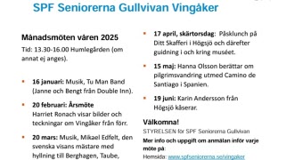 Månadsmöten våren 2025, notera i kalendern nu!