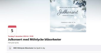 Julkonsert med Mölnlycke blåsorkester, torsdag den 5 december, kl.19.00 i Härryda kyrka