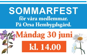 Sommarfest måndag 30 juni kl 14.00 på Orsa hembygdsgård